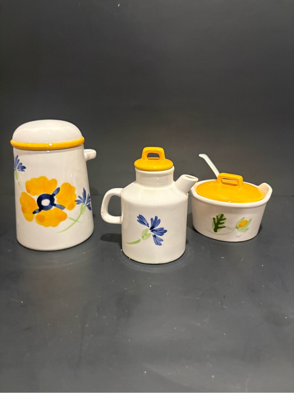 Vintage Aster By JSC Tea Pot CREAMER & SUGAR BOWL Yellow Floral